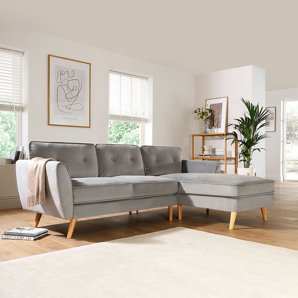 Harlow L-Shape Corner Sofa, Right-Hand Facing, Grey Classic Velvet