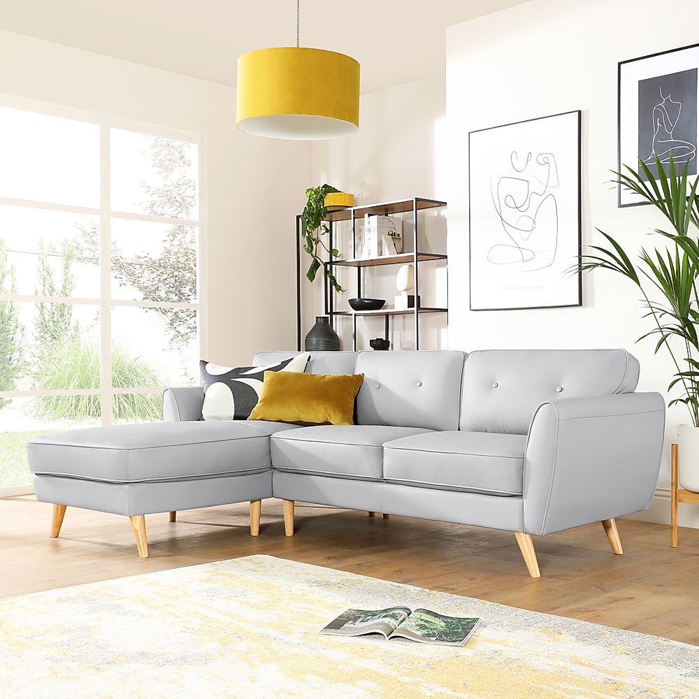 Harlow L-Shape Corner Sofa, Left-Hand Facing, Light Grey Classic Faux Leather