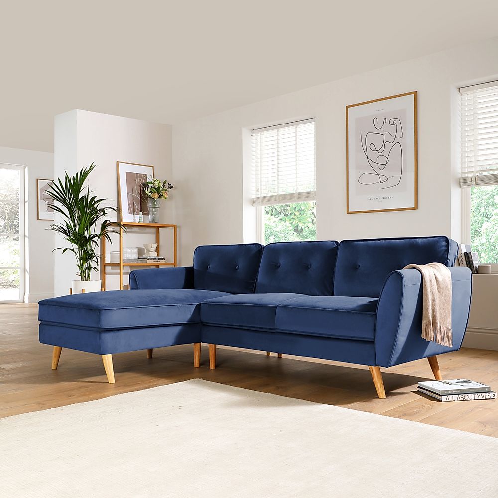 Harlow Blue Velvet L Shape Corner Sofa - LHF | Furniture And Choice