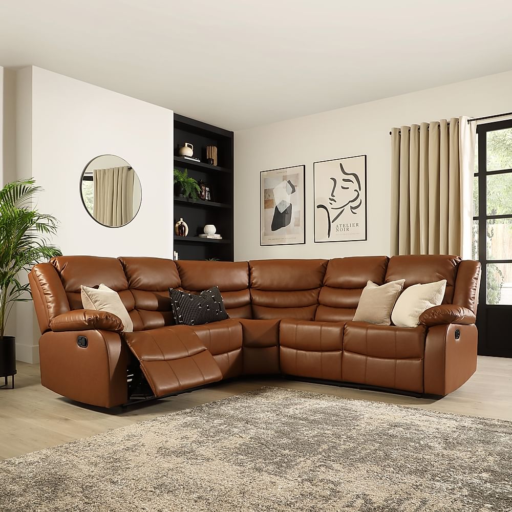 Sorrento Recliner Corner Sofa, Tan Classic Faux Leather