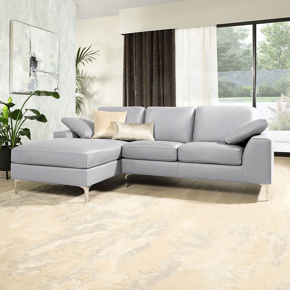 Valencia L-Shape Corner Sofa, Left-Hand Facing, Light Grey Classic Faux Leather
