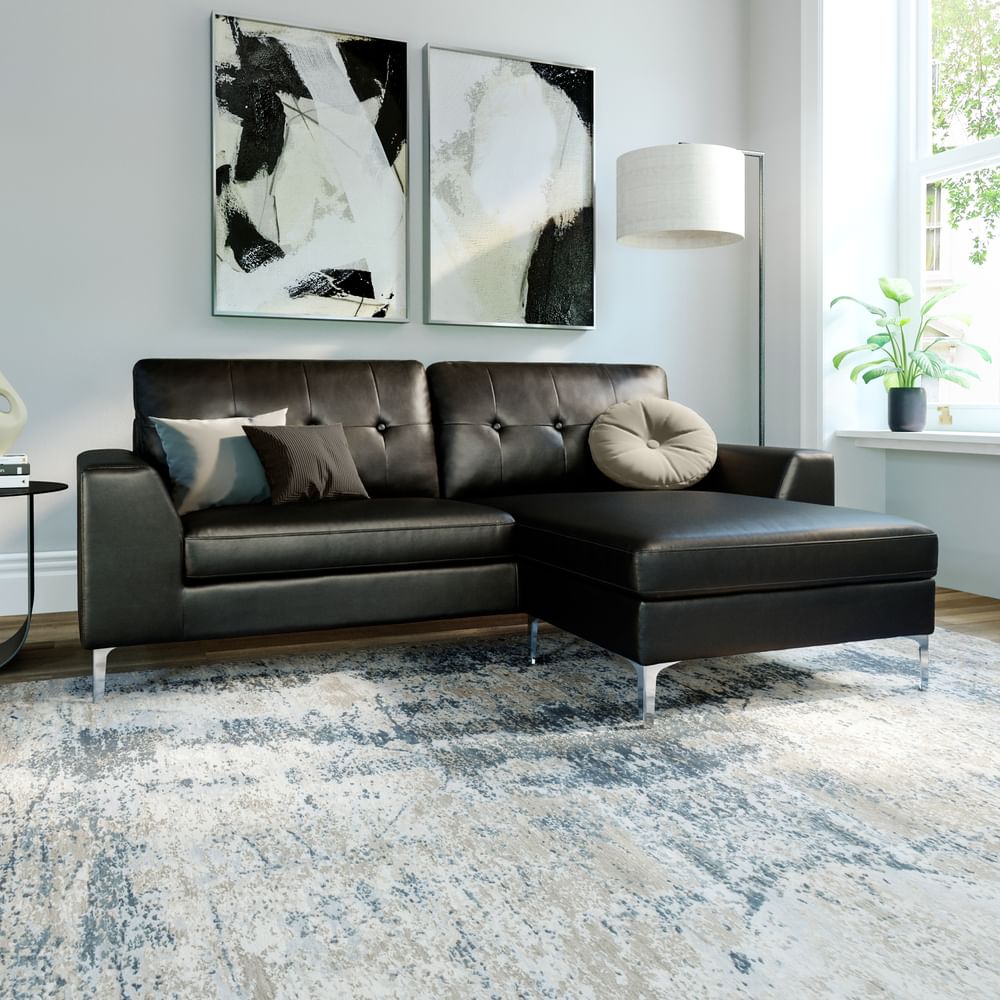 Senza L-Shape Corner Sofa, Black Premium Faux Leather