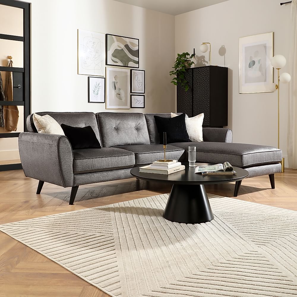 Harlow L-Shape Corner Sofa, Right Hand Facing, Grey Aura Velvet