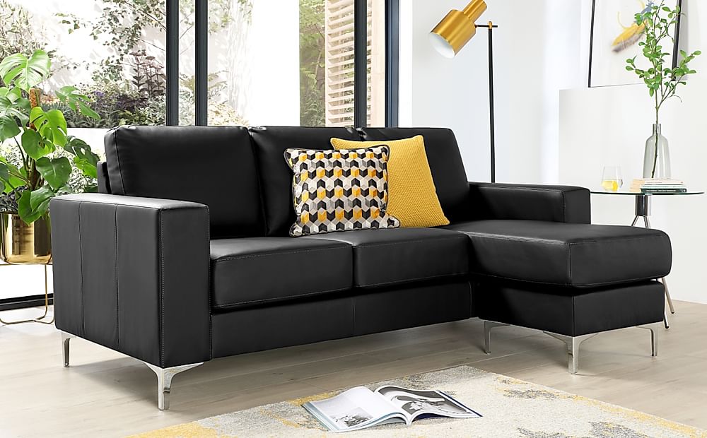 Baltimore L-Shape Corner Sofa, Black Premium Faux Leather
