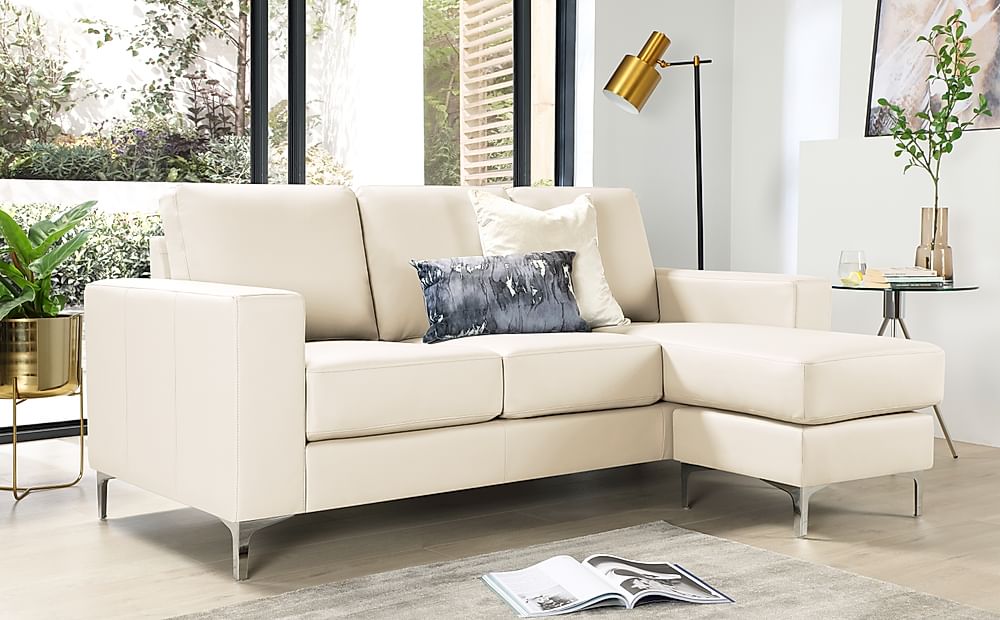 Baltimore L-Shape Corner Sofa, Ivory Premium Faux Leather