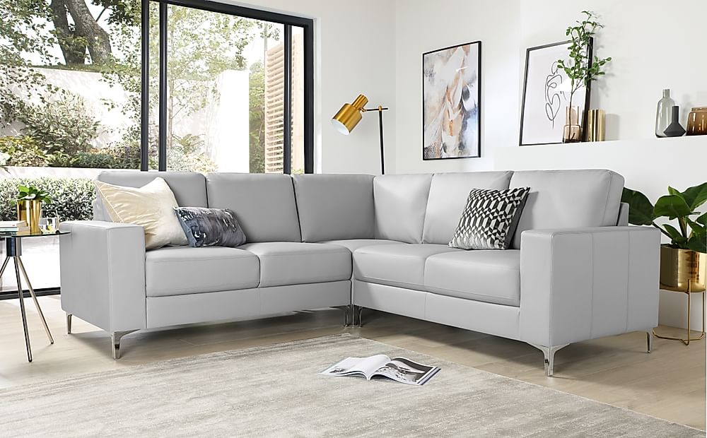 Baltimore Corner Sofa, Light Grey Premium Faux Leather