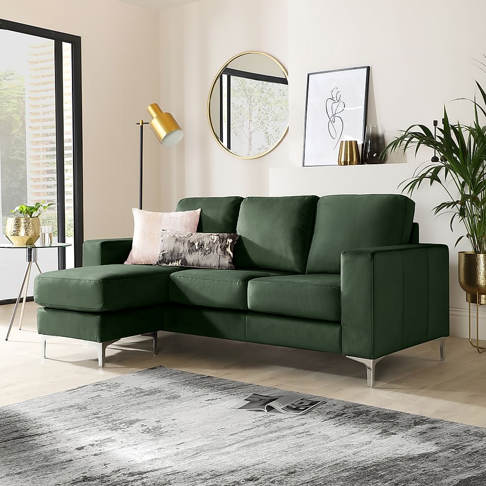 Baltimore L-Shape Corner Sofa, Moss Green Classic Velvet