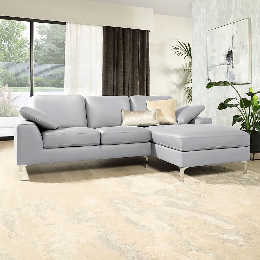 Valencia L-Shape Corner Sofa, Right-Hand Facing, Light Grey Premium Faux Leather