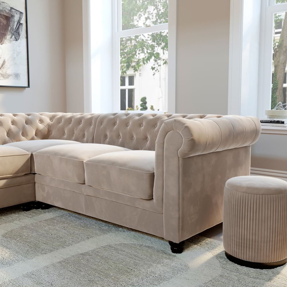 Hampton Chesterfield Corner Sofa Champagne Classic Velvet