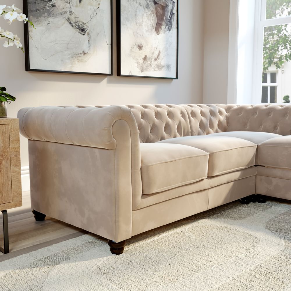 Champagne velvet corner sofa discount