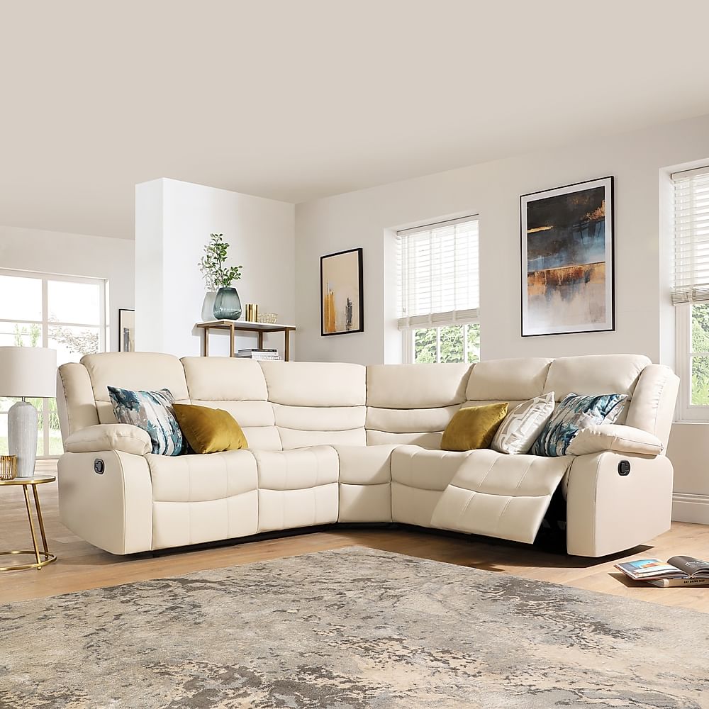 Sorrento Recliner Corner Sofa, Ivory Premium Faux Leather