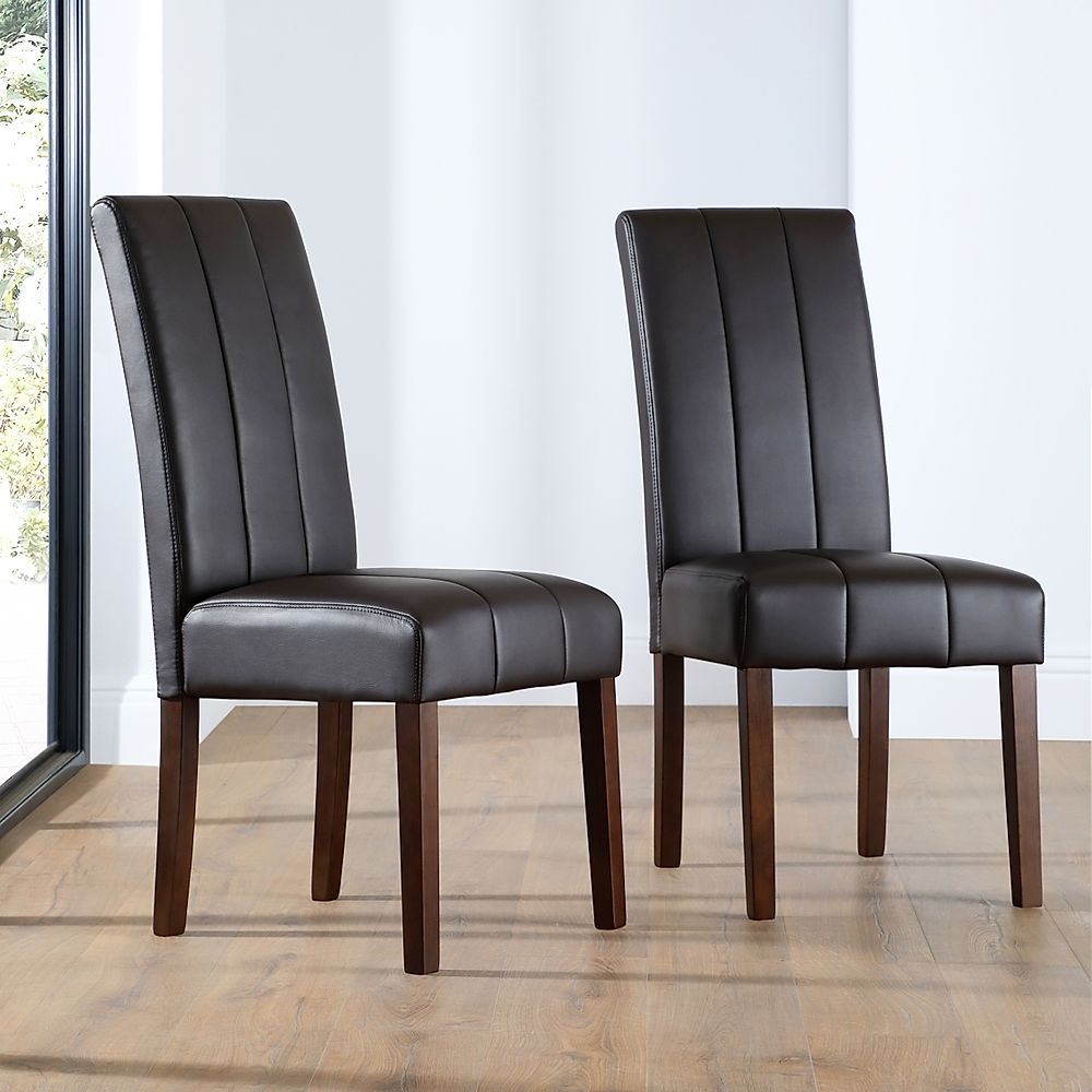 Carrick Brown Leather Dining Chair, Black Leather Parsons Chairs