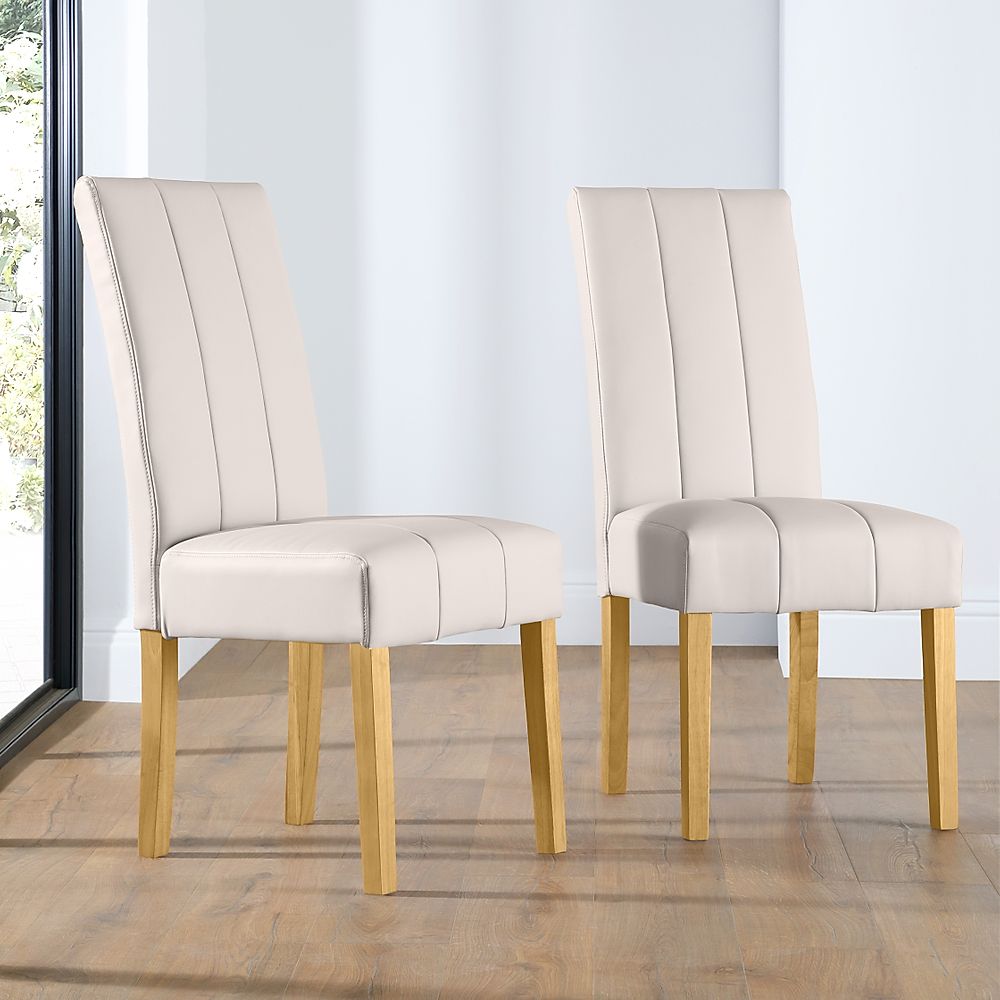 Carrick Dining Chair, Ivory Classic Faux Leather & Natural Oak Finished Solid Hardwood