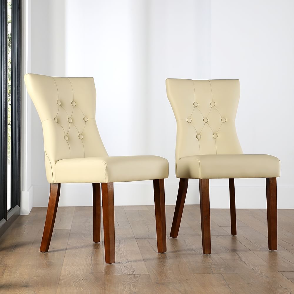 Bewley Dining Chair, Ivory Classic Faux Leather & Dark Solid Hardwood