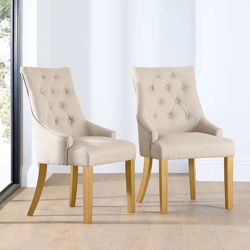 Duke Dining Chair, Oatmeal Classic Linen-Weave Fabric & Natural Oak Finished Solid Hardwood