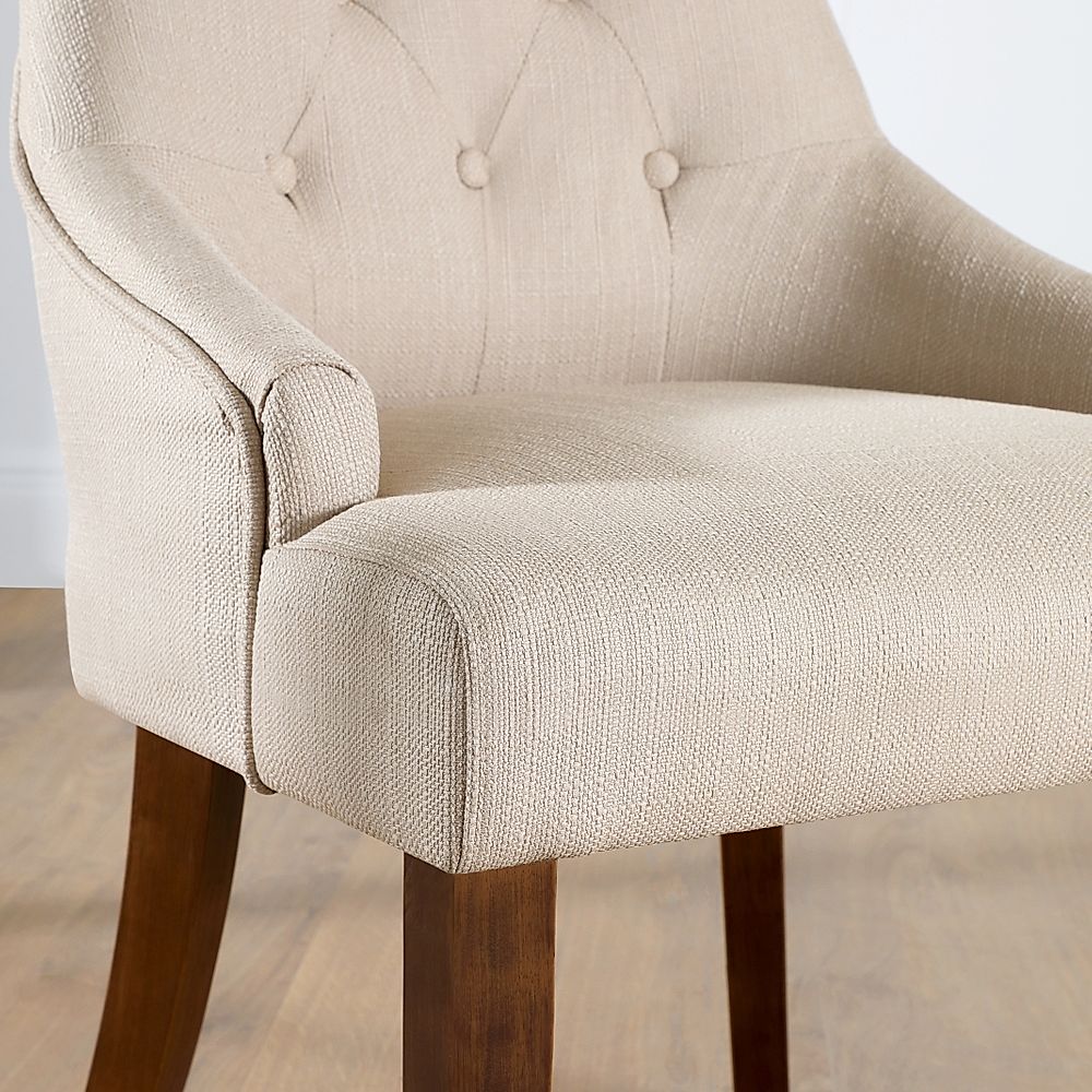 Duke Dining Chair Oatmeal Classic Linen Weave Fabric Dark Solid
