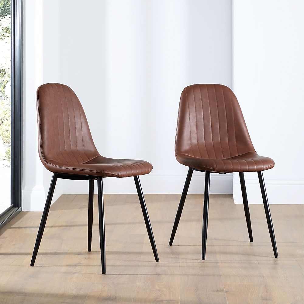 Brooklyn Dining Chair, Tan Classic Faux Leather & Black Steel