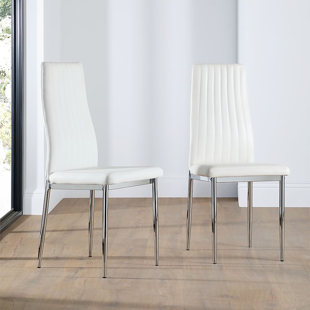 Leon Dining Chair, White Classic Faux Leather & Chrome