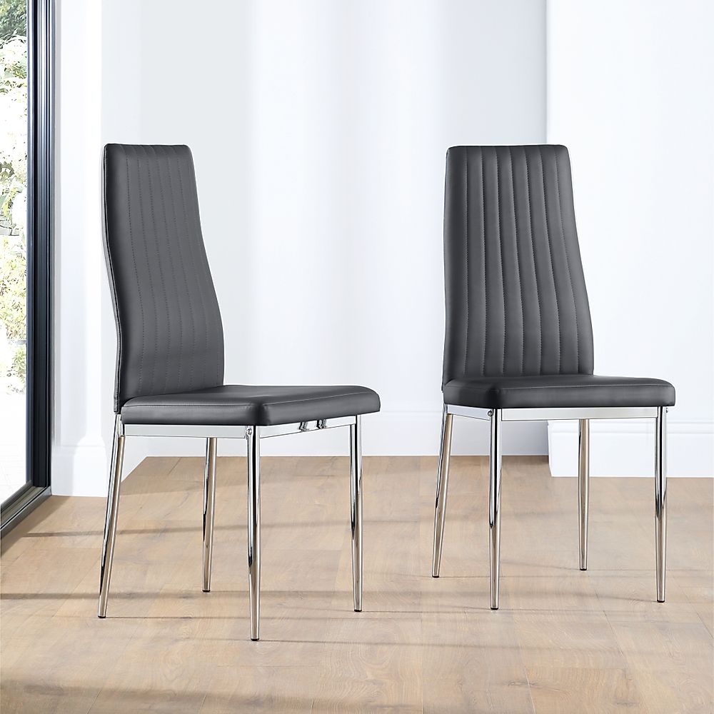 Leon Dining Chair, Grey Classic Faux Leather & Chrome