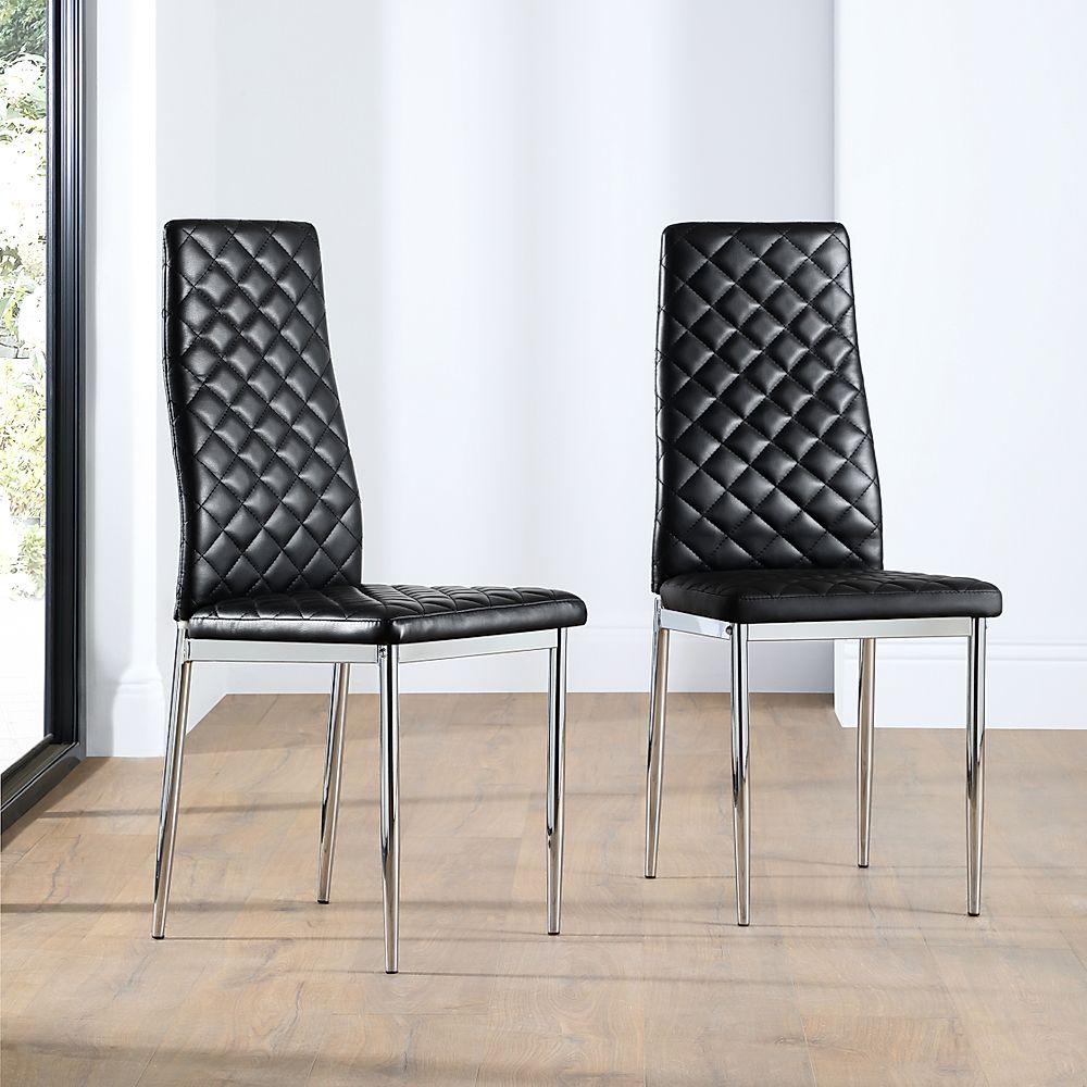 Renzo Dining Chair, Black Classic Faux Leather & Chrome
