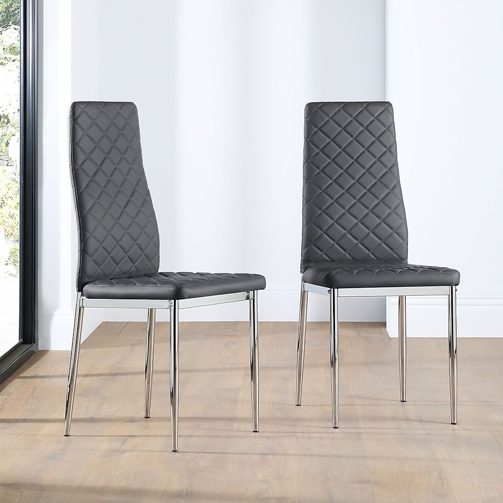 Renzo Grey Leather Dining Chair Chrome, Grey Real Leather Dining Room Chairs With Chrome Legs Set Of 4
