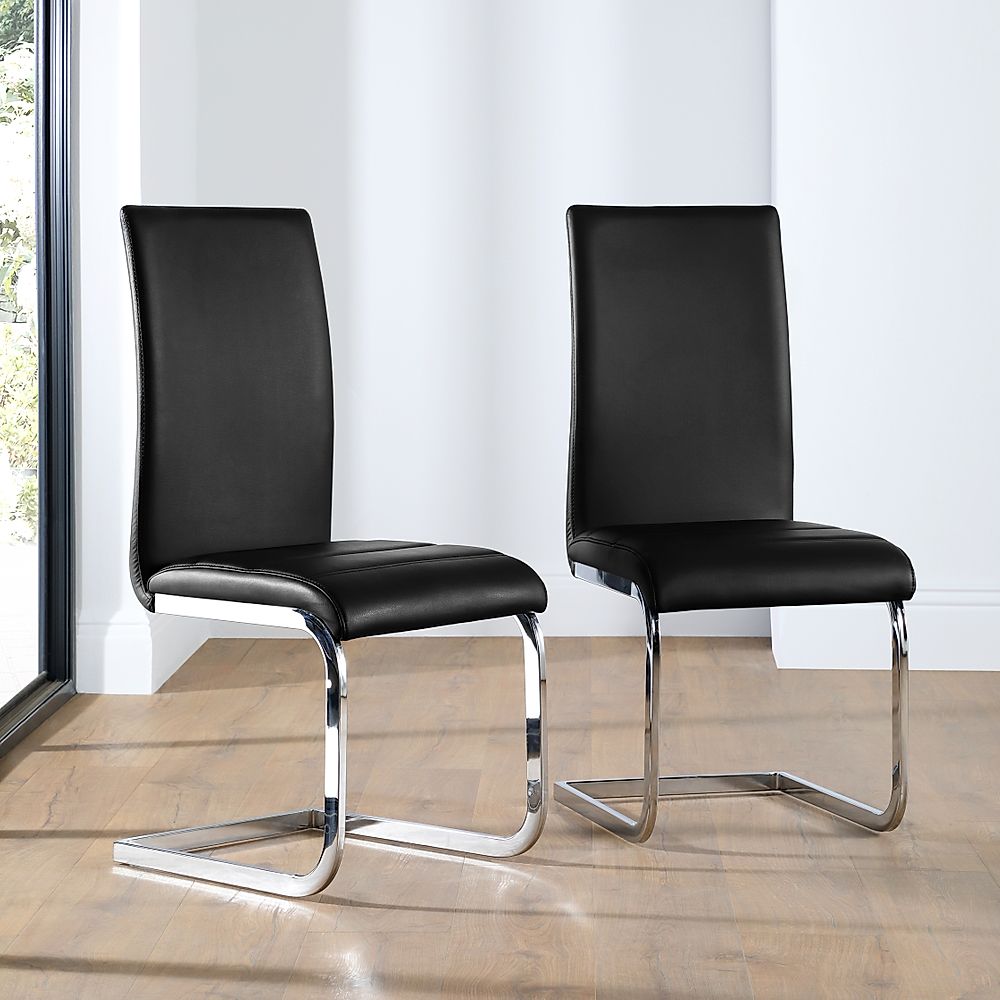 Perth Dining Chair, Black Classic Faux Leather & Chrome