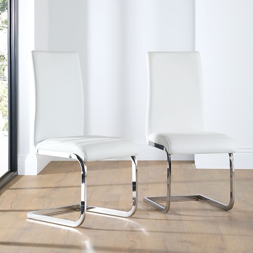 Perth White Leather Dining Chair, Chrome And Leather Dining Chairs
