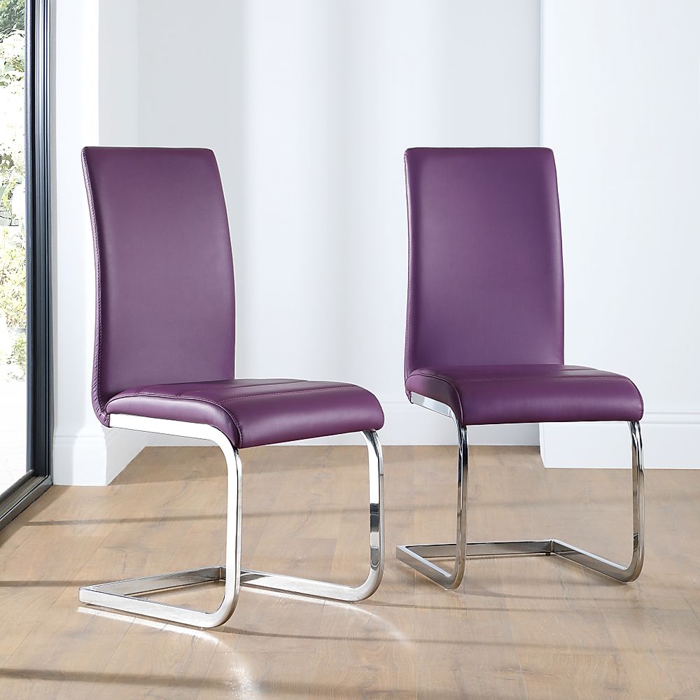 Perth Dining Chair, Purple Classic Faux Leather & Chrome