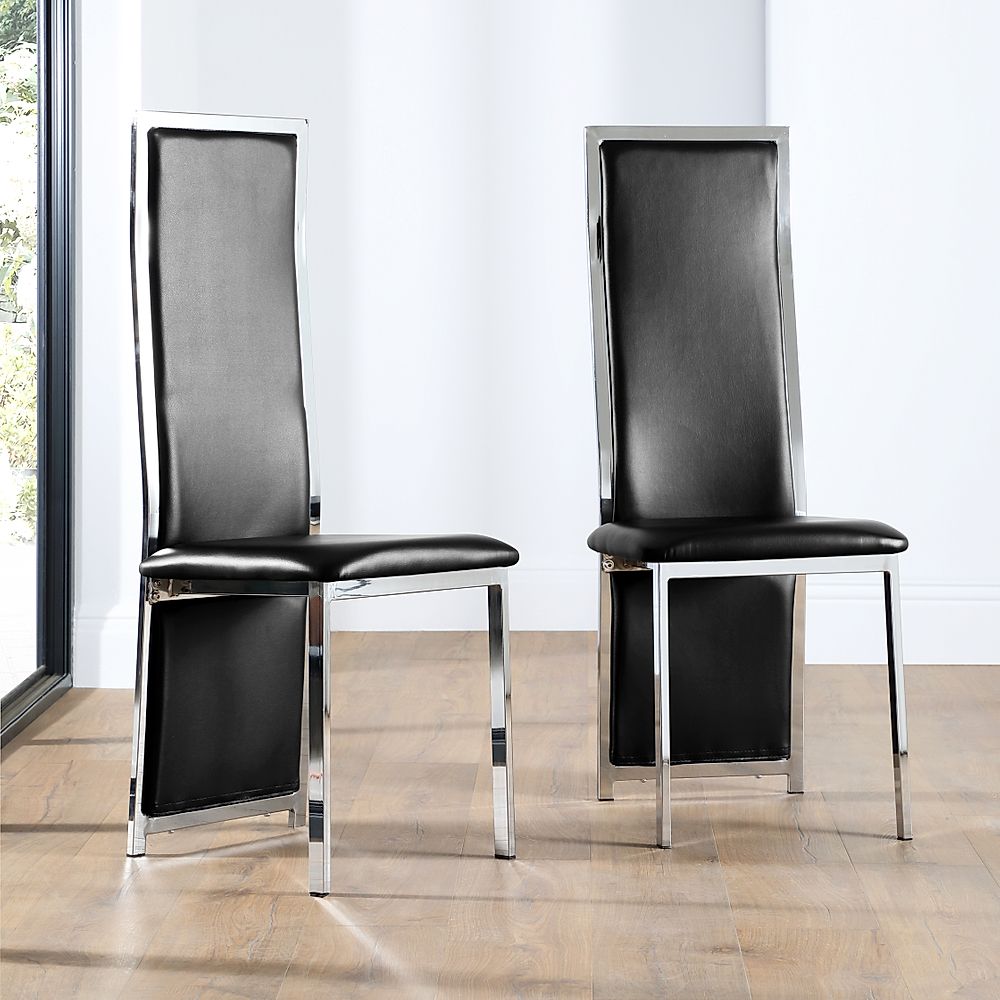 Celeste Black Leather And Chrome Dining, Black Leather Parsons Chairs