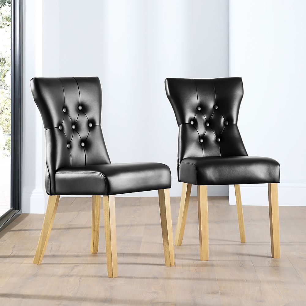 Bewley Dining Chair, Black Classic Faux Leather & Natural Oak Finished Solid Hardwood