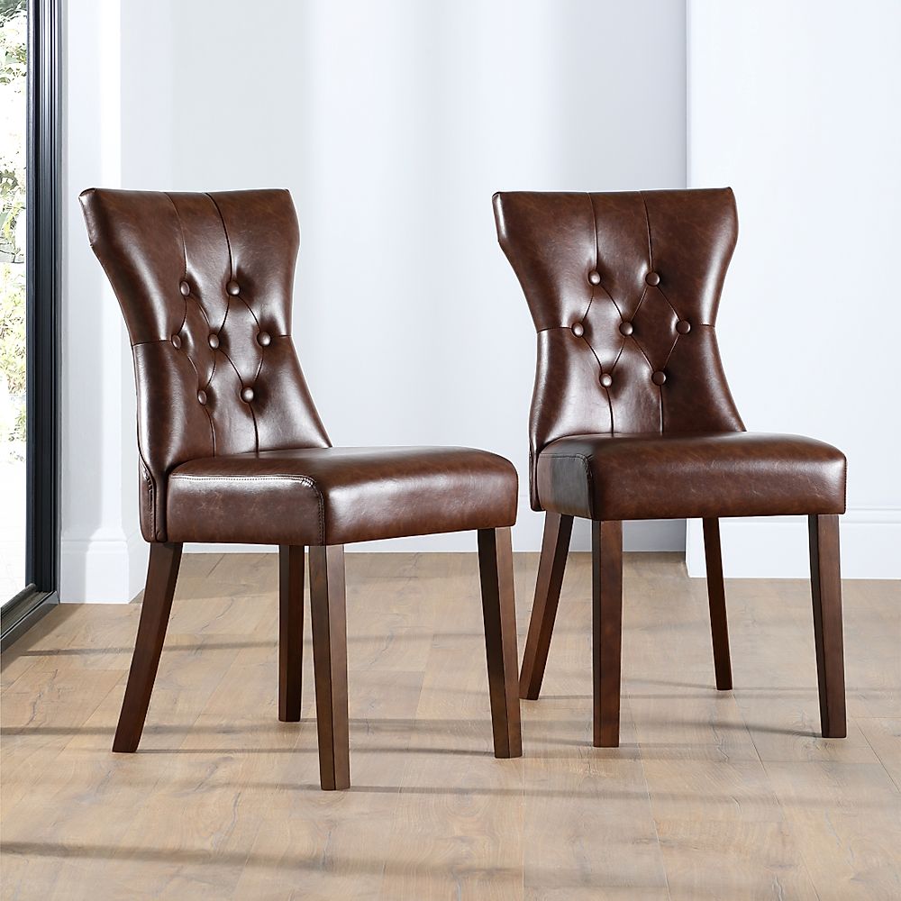 Bewley Dining Chair, Club Brown Classic Faux Leather & Dark Solid Hardwood