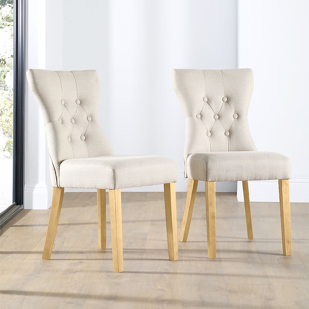Bewley Dining Chair, Oatmeal Classic Linen-Weave Fabric & Natural Oak Finished Solid Hardwood