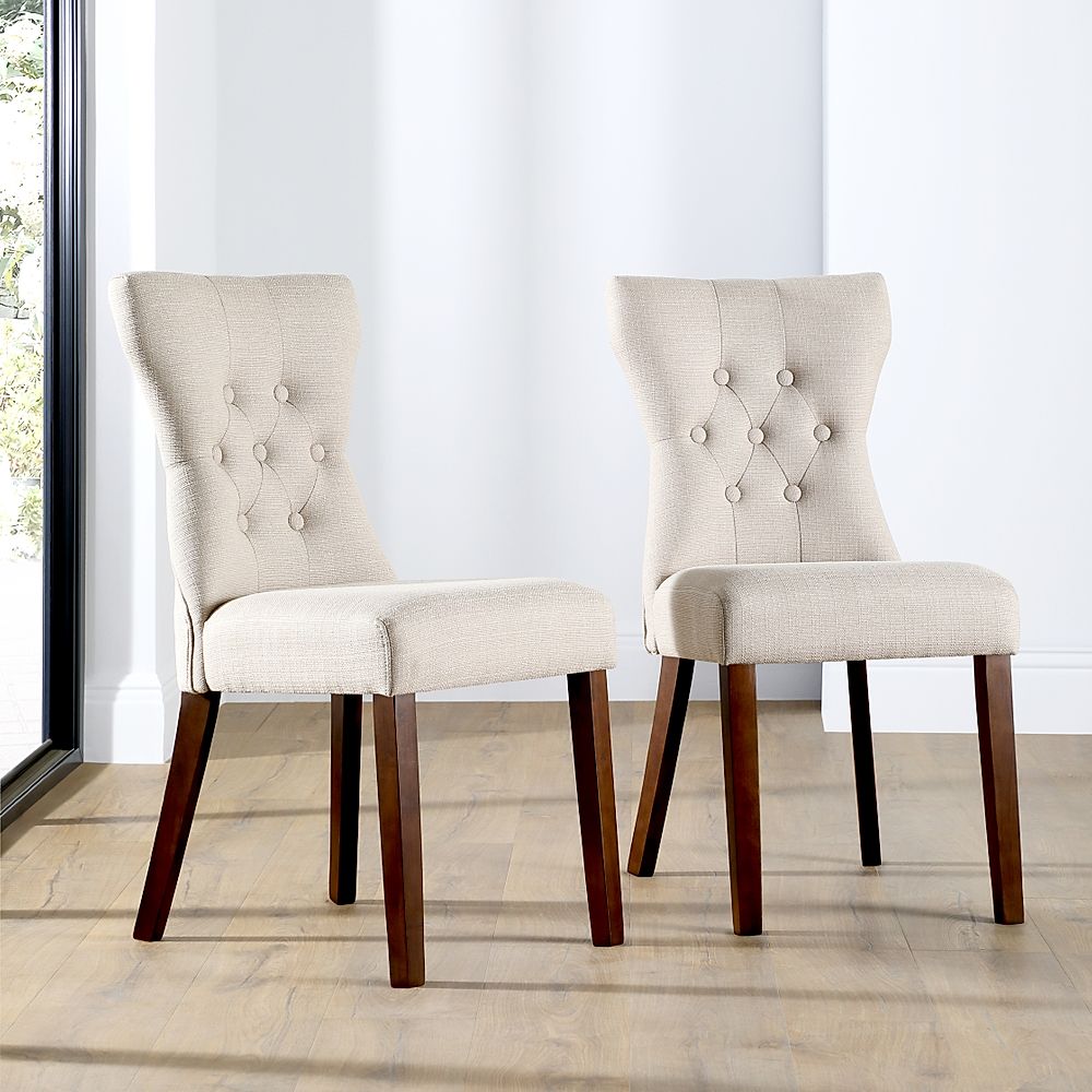 Bewley Dining Chair, Oatmeal Classic Linen-Weave Fabric & Dark Solid Hardwood