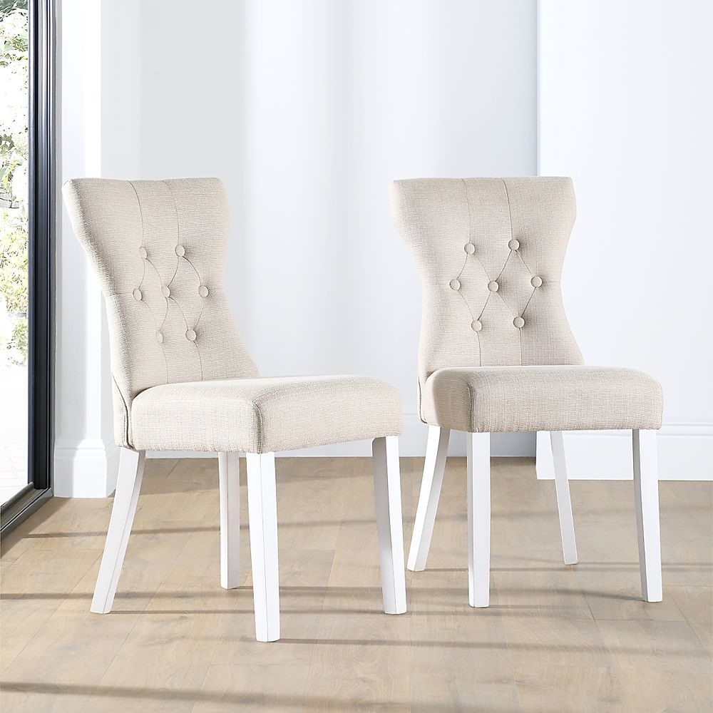 Bewley Dining Chair, Oatmeal Classic Linen-Weave Fabric & White Solid Hardwood