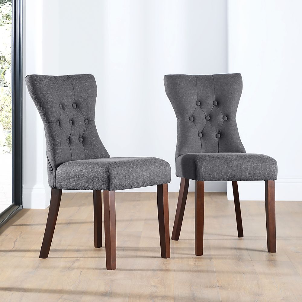 Bewley Dining Chair, Slate Grey Classic Linen-Weave Fabric & Dark Solid Hardwood