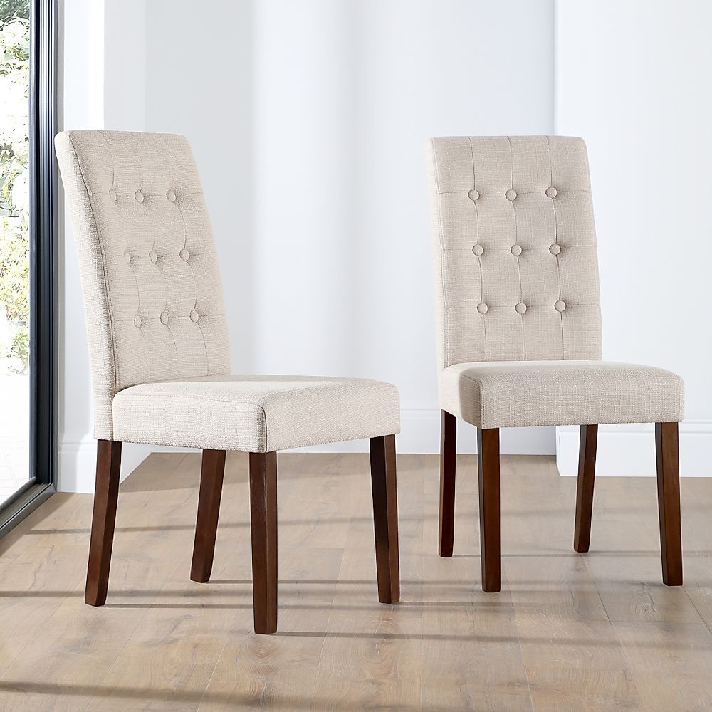 Regent Dining Chair, Oatmeal Classic Linen-Weave Fabric & Dark Solid Hardwood