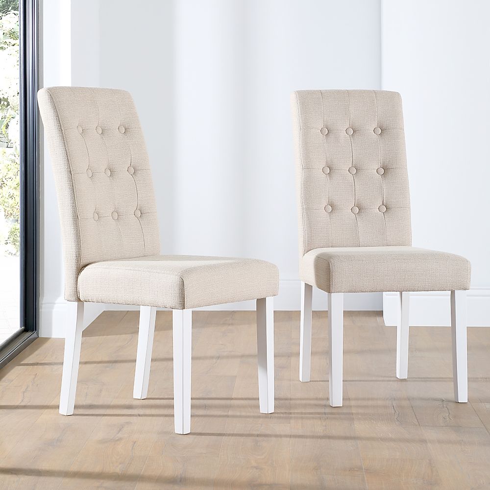 Regent Dining Chair, Oatmeal Classic Linen-Weave Fabric & White Solid Hardwood