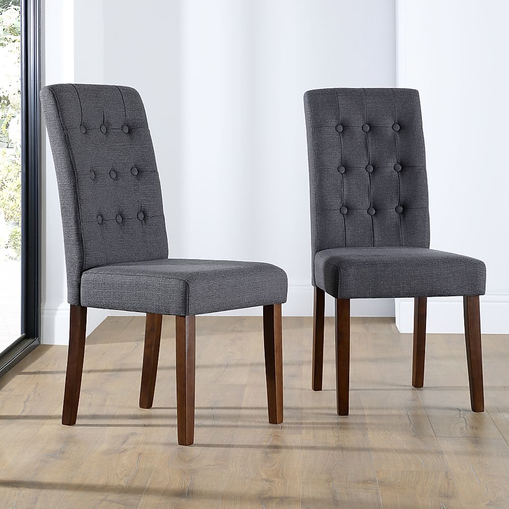 Regent Dining Chair, Slate Grey Classic Linen-Weave Fabric & Dark Solid Hardwood