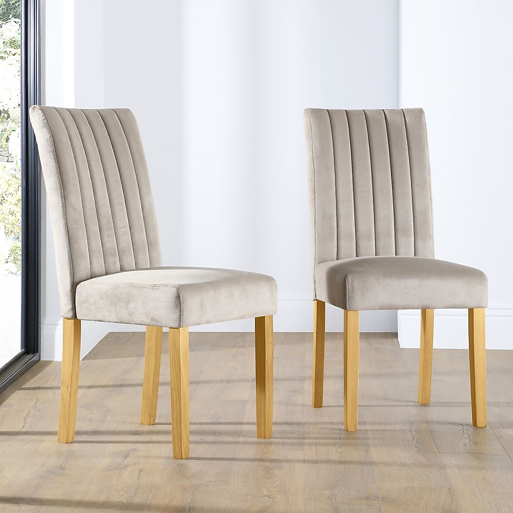 Salisbury Dining Chair, Champagne Classic Velvet & Natural Oak Finished Solid Hardwood