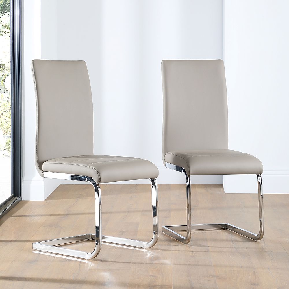 Perth Taupe Leather Dining Chair (Chrome Leg) | Furniture And Choice