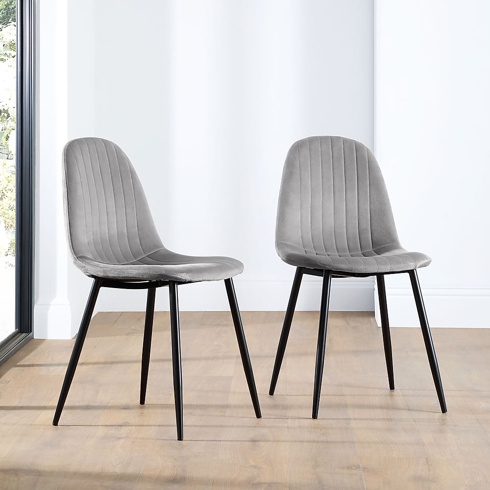 Brooklyn Grey Velvet Dining Chair, Grey Fabric Dining Room Chairs With Black Legs