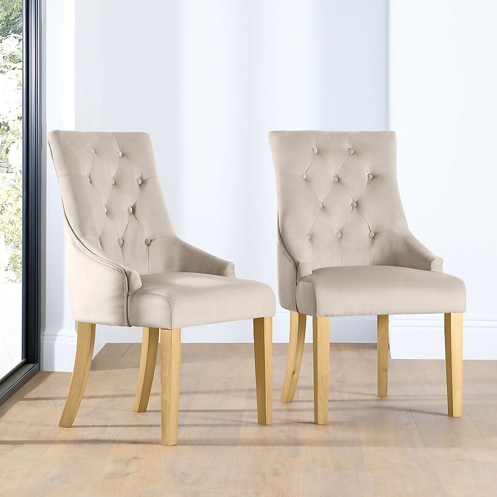 Duke Dining Chair, Champagne Classic Velvet & Natural Oak Finished Solid Hardwood