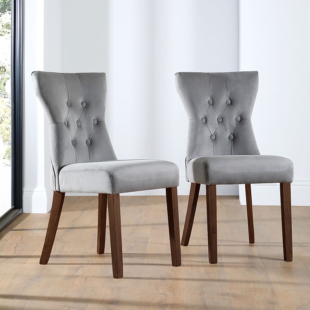 Bewley Dining Chair, Grey Classic Velvet & Dark Solid Hardwood