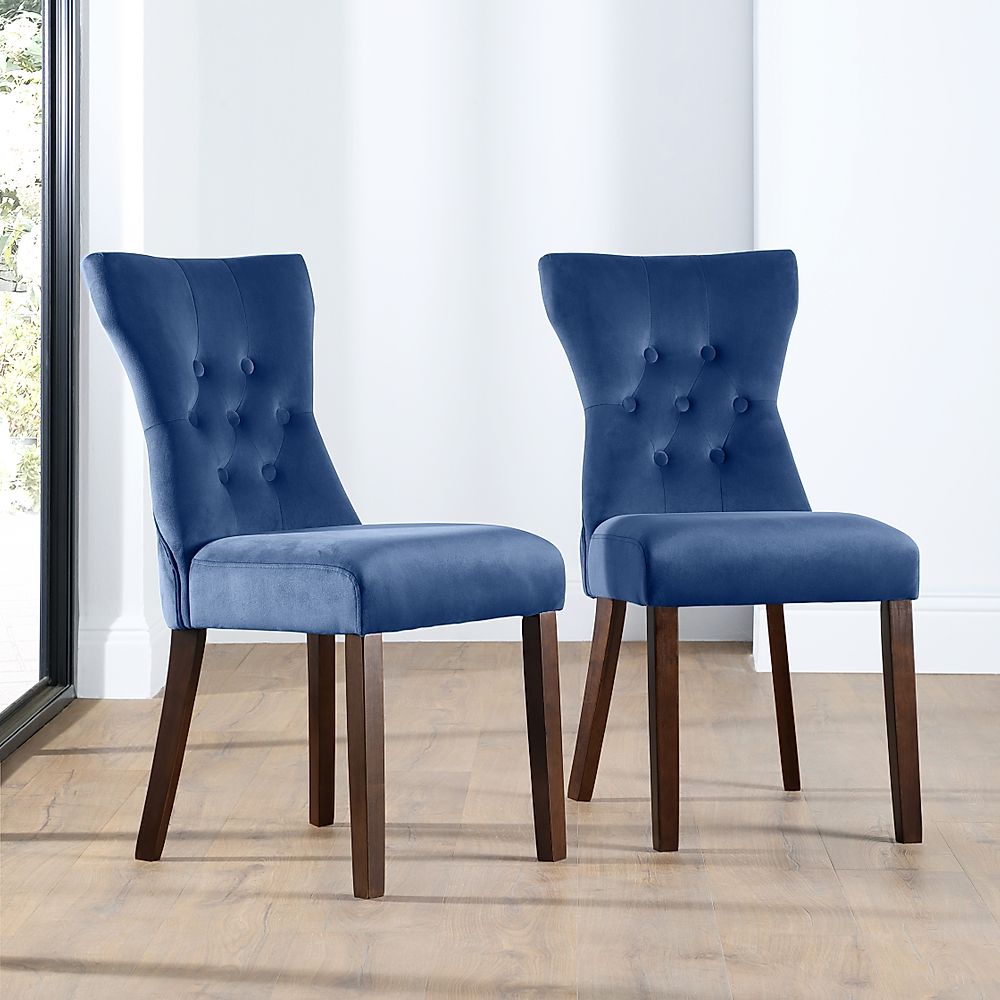 Bewley Dining Chair, Blue Classic Velvet & Dark Solid Hardwood