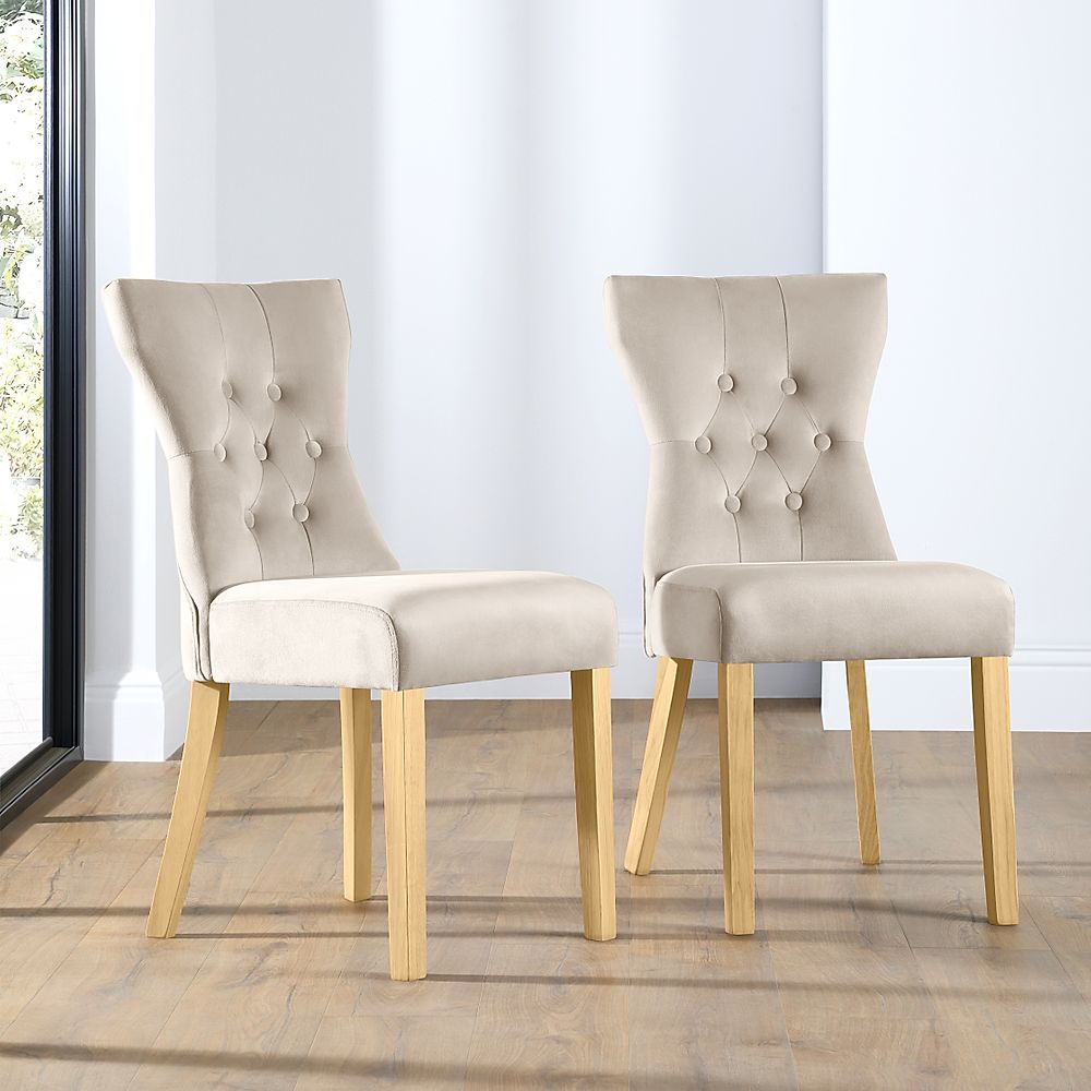 Bewley Dining Chair, Champagne Classic Velvet & Natural Oak Finished Solid Hardwood