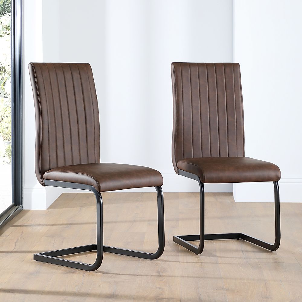 Perth Dining Chair, Vintage Brown Classic Faux Leather & Black Steel