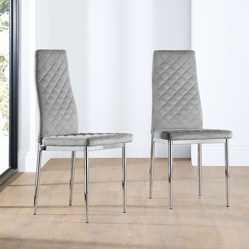 Renzo Dining Chair, Grey Classic Velvet & Chrome