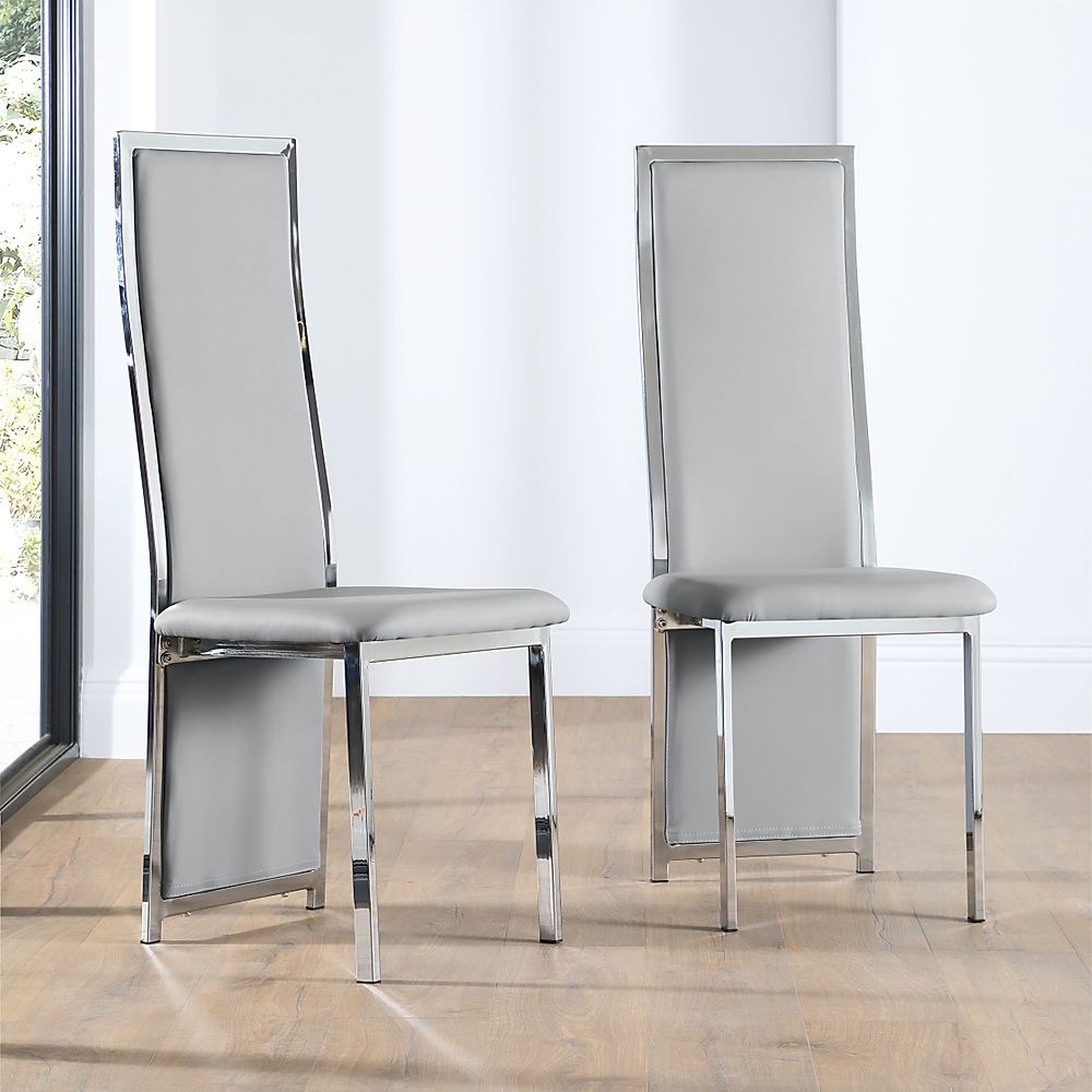 Celeste Dining Chair, Light Grey Classic Faux Leather & Chrome