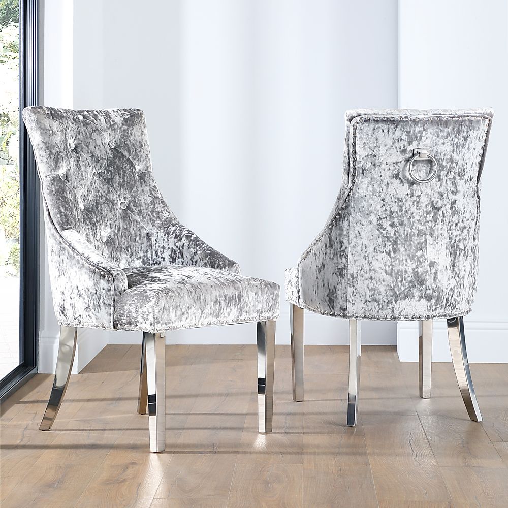 Imperial Dining Chair, Silver Crushed Velvet & Chrome