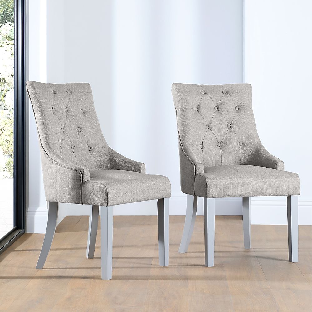 Duke Dining Chair, Light Grey Classic Linen-Weave Fabric & Grey Solid Hardwood